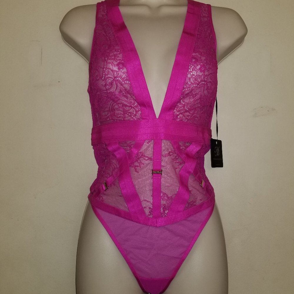 Honey Birdette Belinda Hot Pink Bodysuit size Large NWT